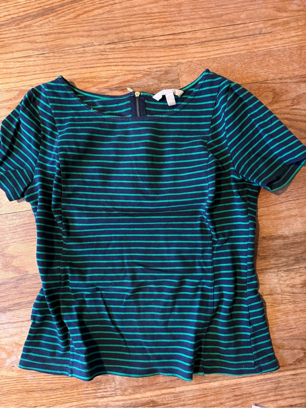Banana Republic Navy and Green Striped Short-Sleeve Top